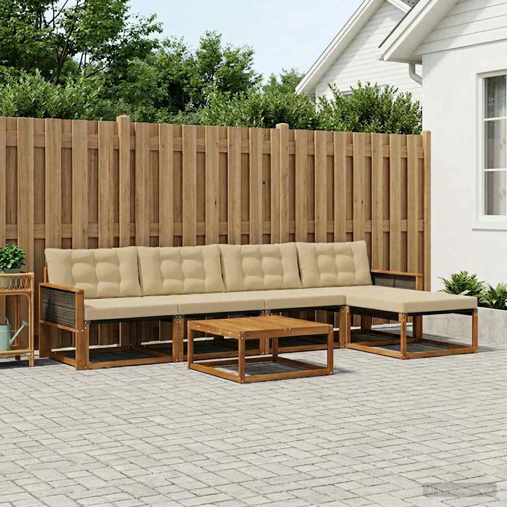Outdoor-Sofagarnitur mit Kissen 6 pcs Natur und Beige