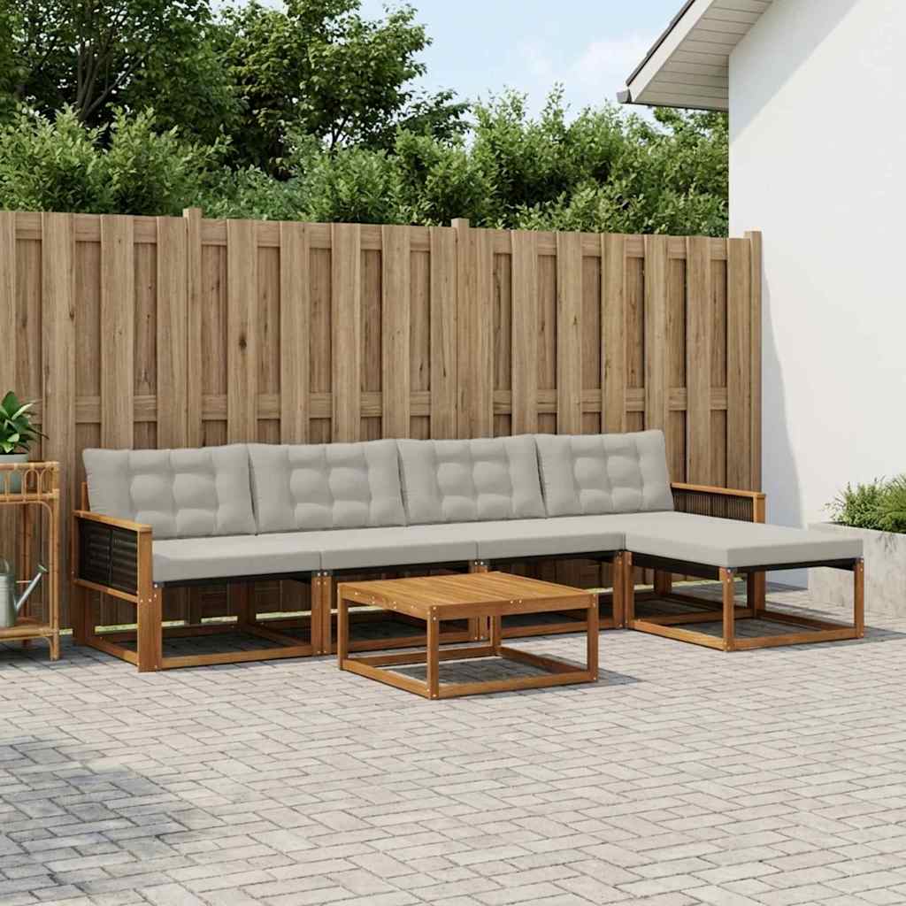 Outdoor-Sofagarnitur mit Kissen 6 pcs Natürlich und Hellgrau