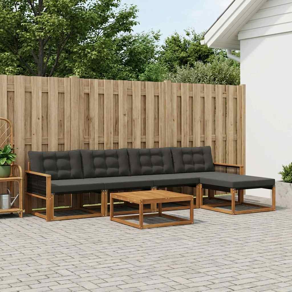 Outdoor-Sofagarnitur mit Kissen 6 pcs Natürlich und Schwarz