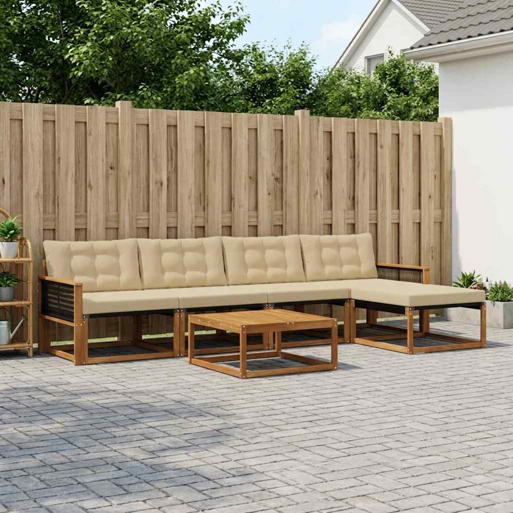 Outdoor-Sofagarnitur mit Kissen 6 pcs Natur und Beige