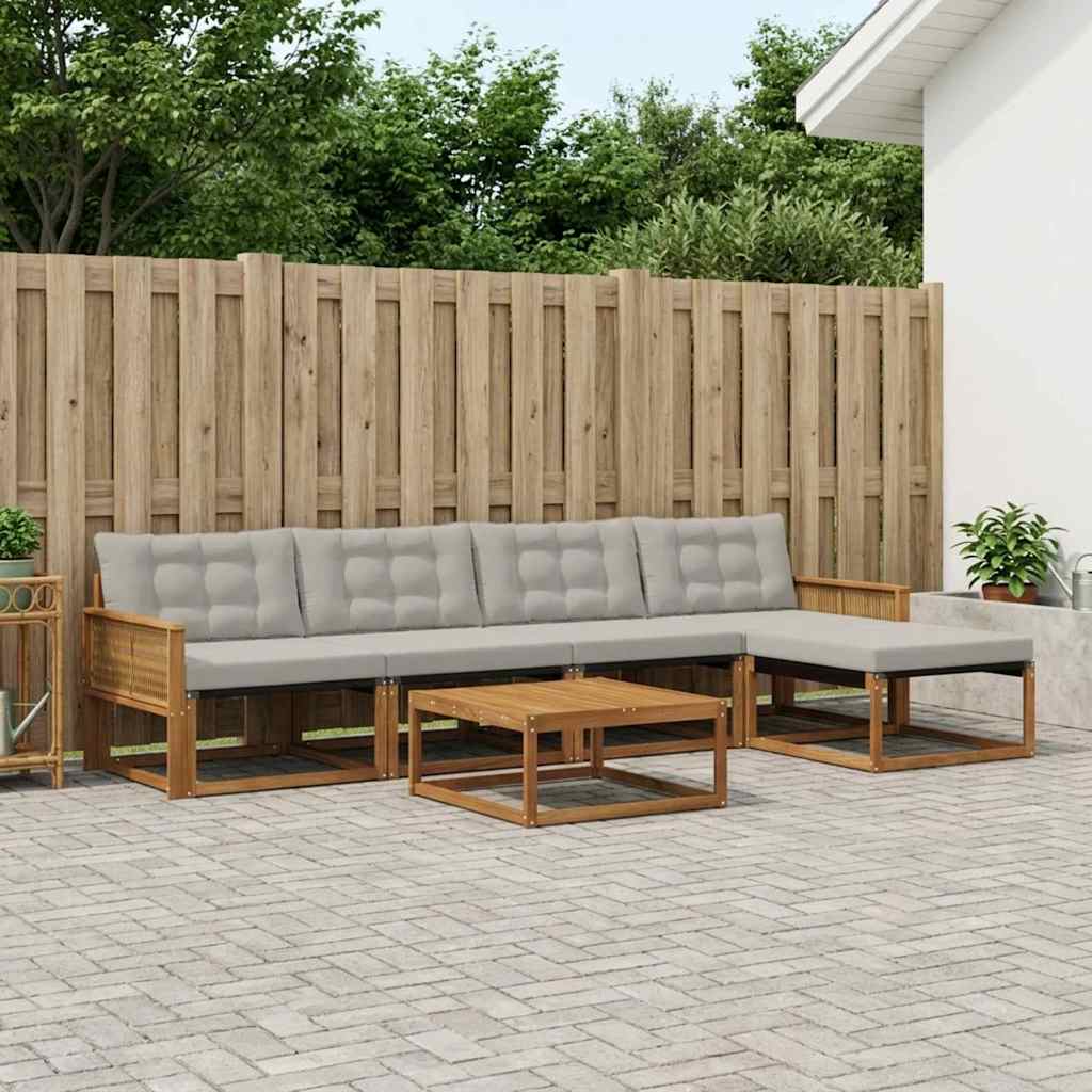 Outdoor-Sofagarnitur mit Kissen 6 pcs Natürlich und Hellgrau