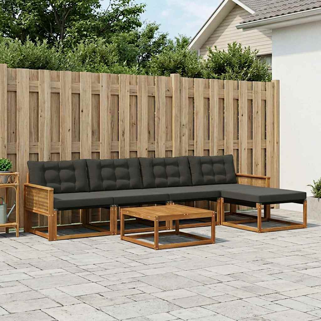 Outdoor-Sofagarnitur mit Kissen 6 pcs Natürlich und Schwarz