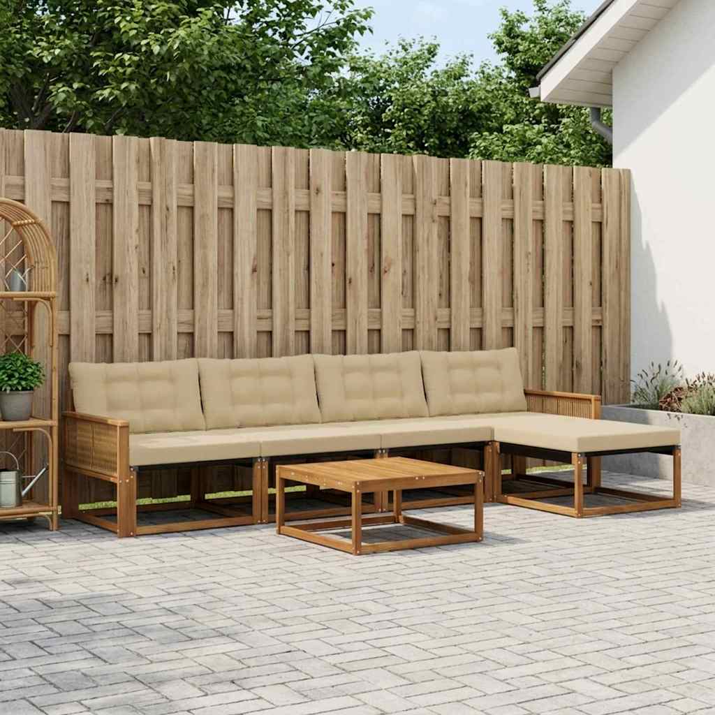 Outdoor-Sofagarnitur mit Kissen 6 pcs Natur und Beige