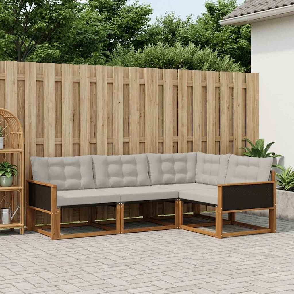 Outdoor-Sofagarnitur mit Kissen 4 pcs Natürlich und Hellgrau