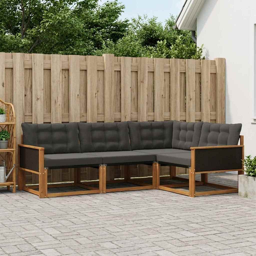 Outdoor-Sofagarnitur 4 stk. Natürlich und Schwarz