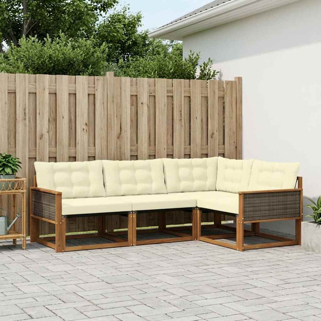 Outdoor-Sofagarnitur mit Kissen 4 pcs Natur und Creme