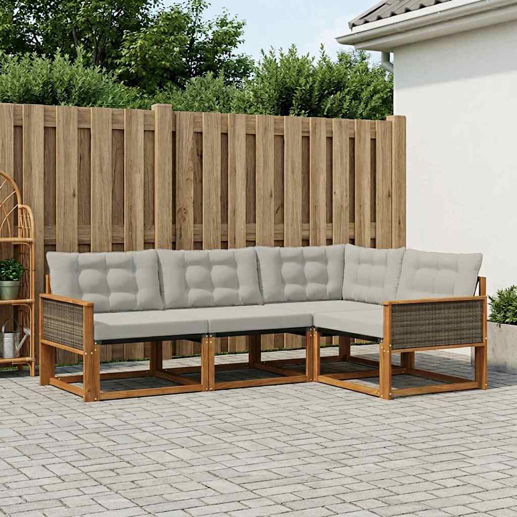 Outdoor-Sofagarnitur mit Kissen 4 pcs Natürlich und Hellgrau