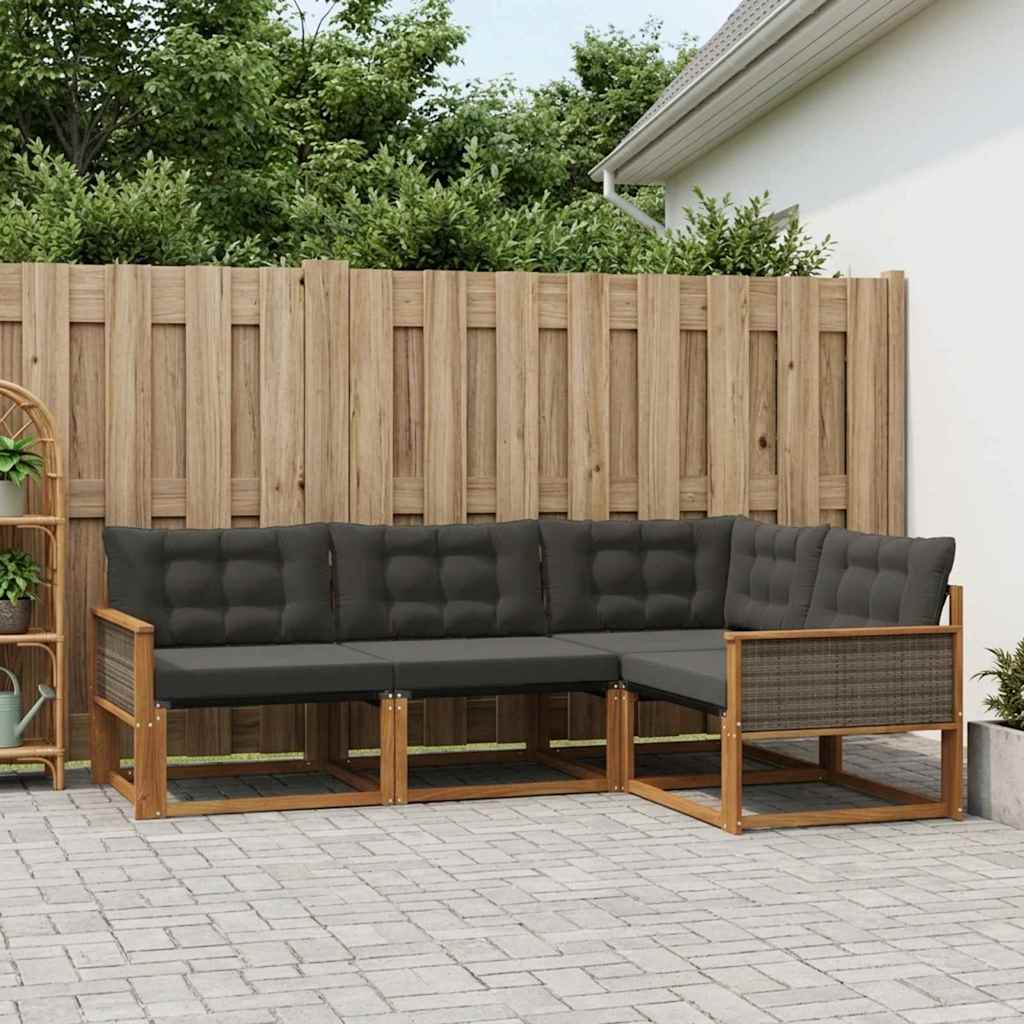 Outdoor-Sofagarnitur 4 stk. Natürlich und Schwarz