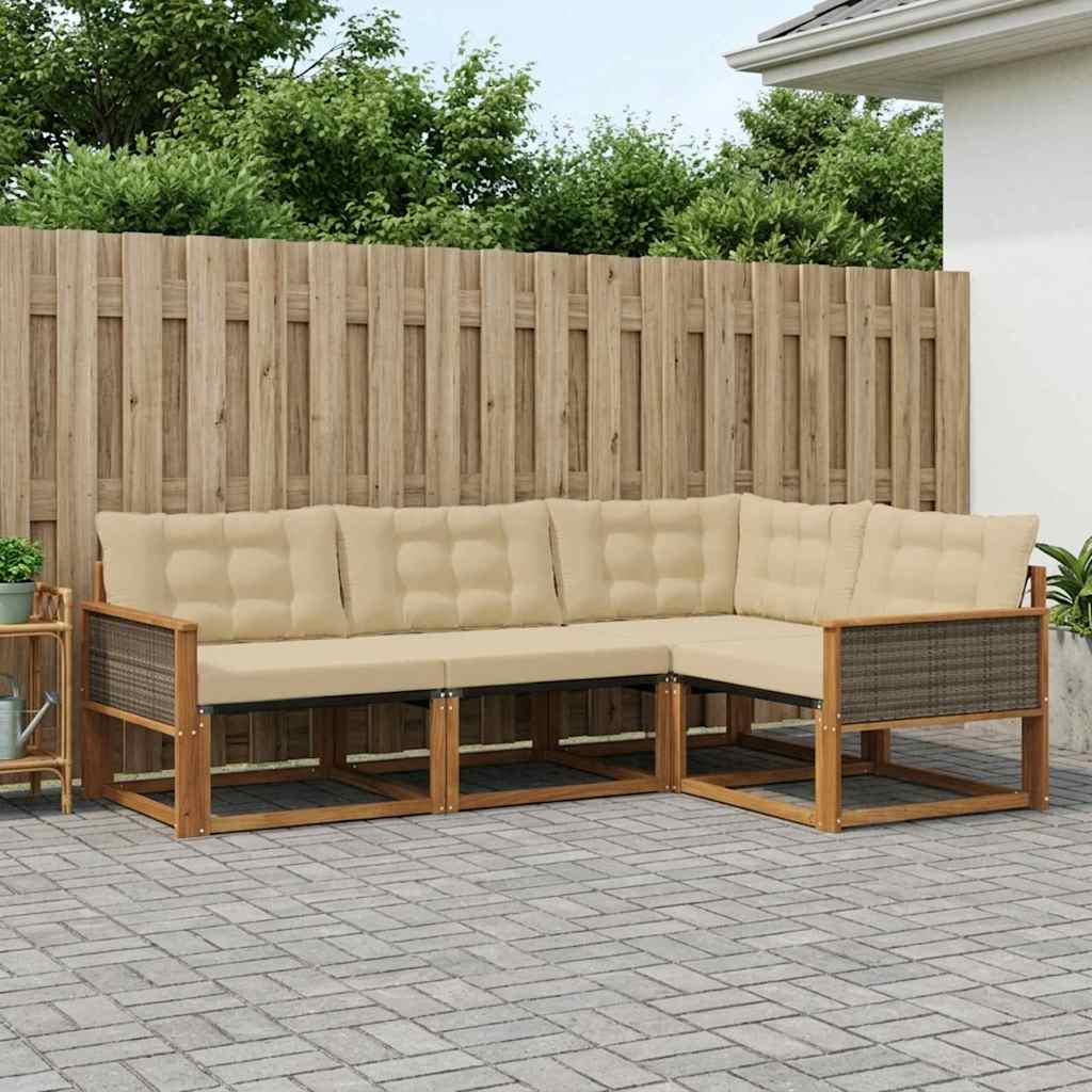 Outdoor-Sofagarnitur mit Kissen 4 pcs Natur und Beige