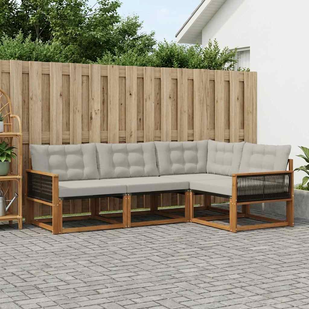 Outdoor-Sofagarnitur mit Kissen 4 pcs Natürlich und Hellgrau