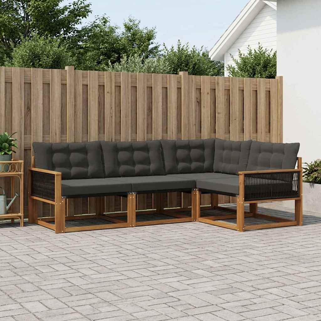 Outdoor-Sofagarnitur mit Kissen 4 pcs Natürlich und Schwarz