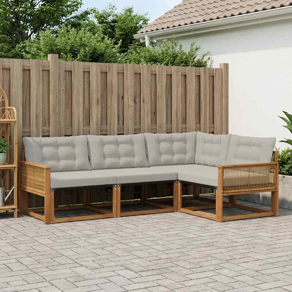 Outdoor-Sofagarnitur mit Kissen 4 pcs Natürlich und Hellgrau