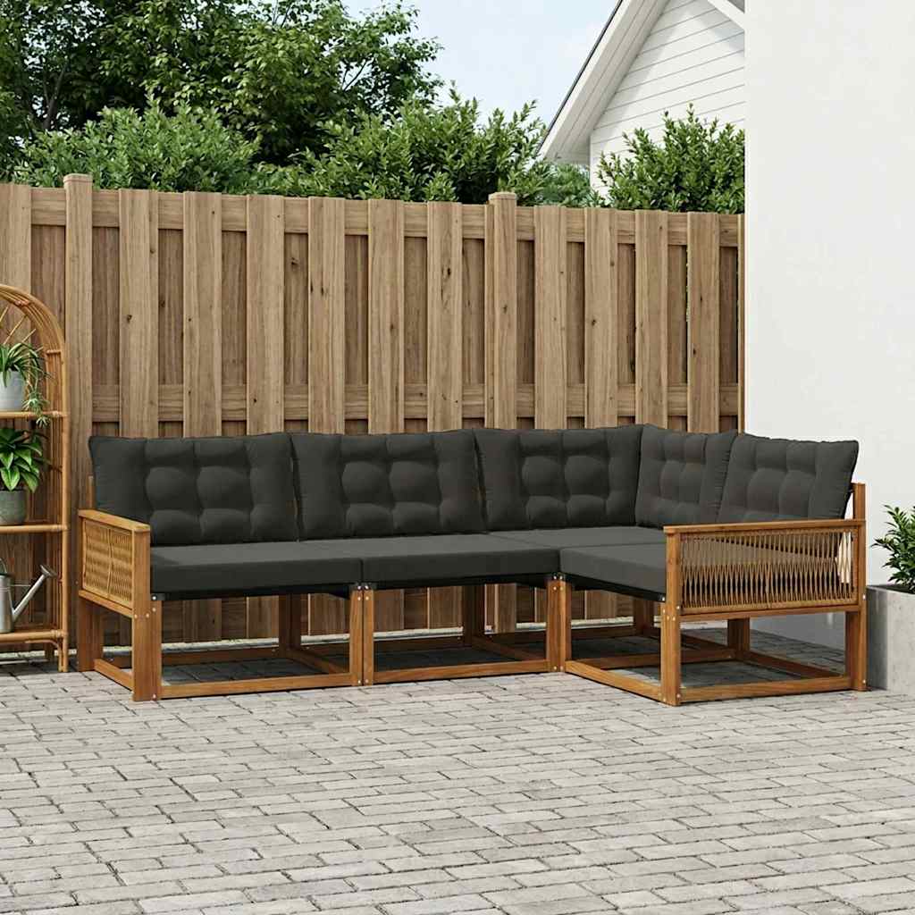 Outdoor-Sofagarnitur mit Kissen 4 pcs Natürlich und Schwarz