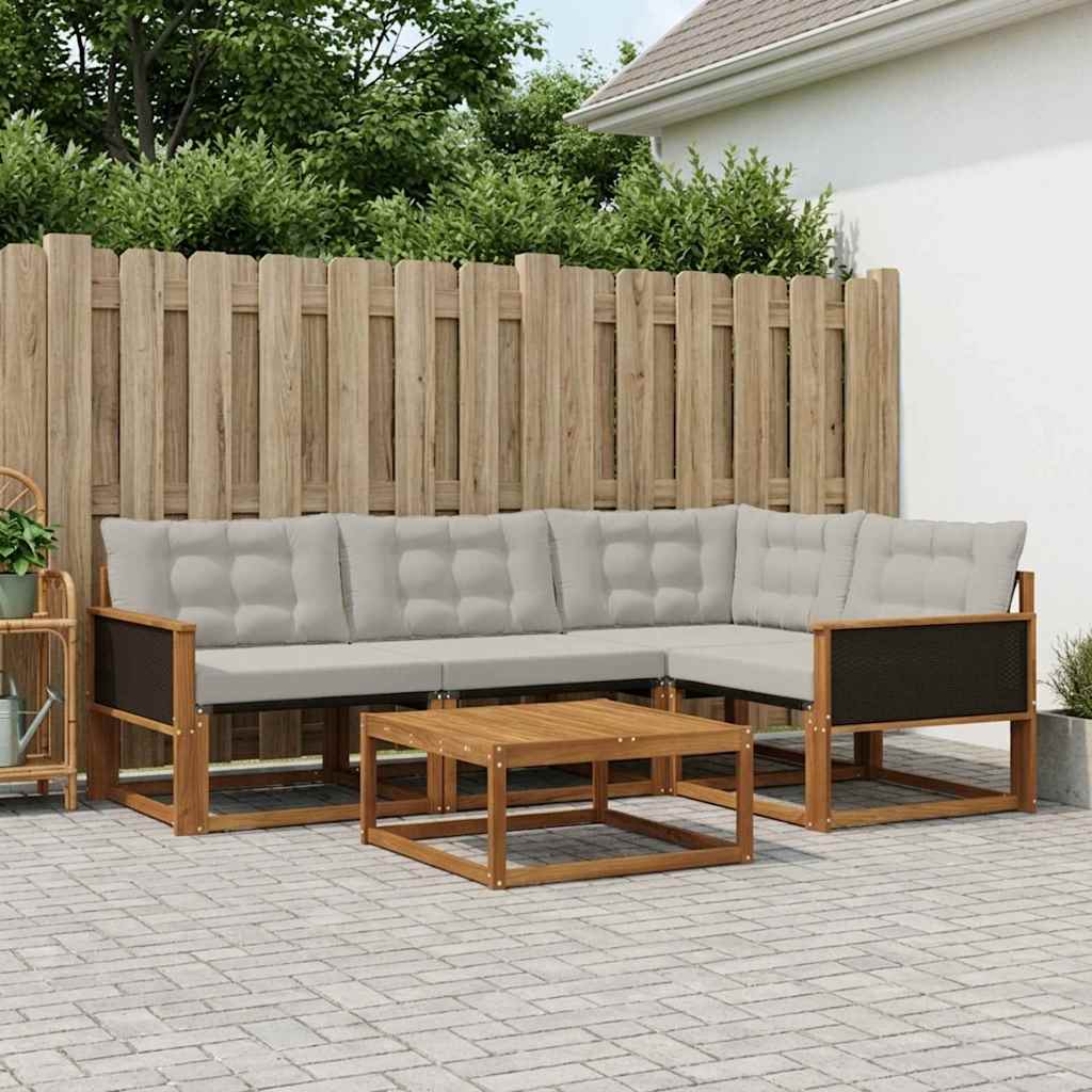 Outdoor-Sofagarnitur mit Kissen 5 pcs Natürlich und Hellgrau