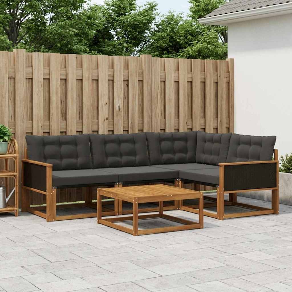 Outdoor-Sofagarnitur mit Kissen 5 pcs Natürlich und Schwarz