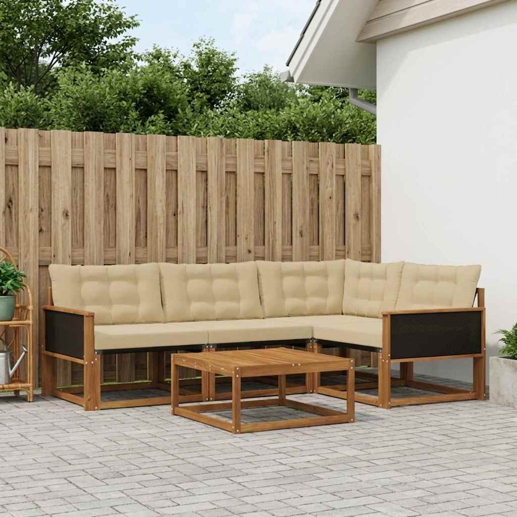 Outdoor-Sofagarnitur mit Kissen 5 pcs Natur und Beige