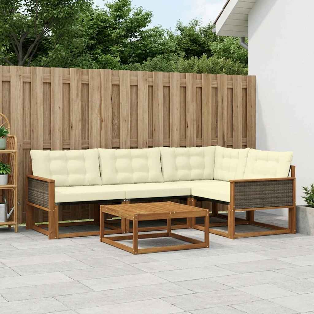 Outdoor-Sofagarnitur mit Kissen 5 pcs Natur und Creme