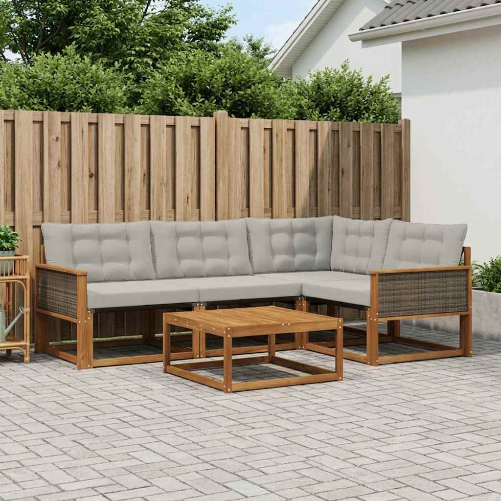 Outdoor-Sofagarnitur mit Kissen 5 pcs Natürlich und Hellgrau
