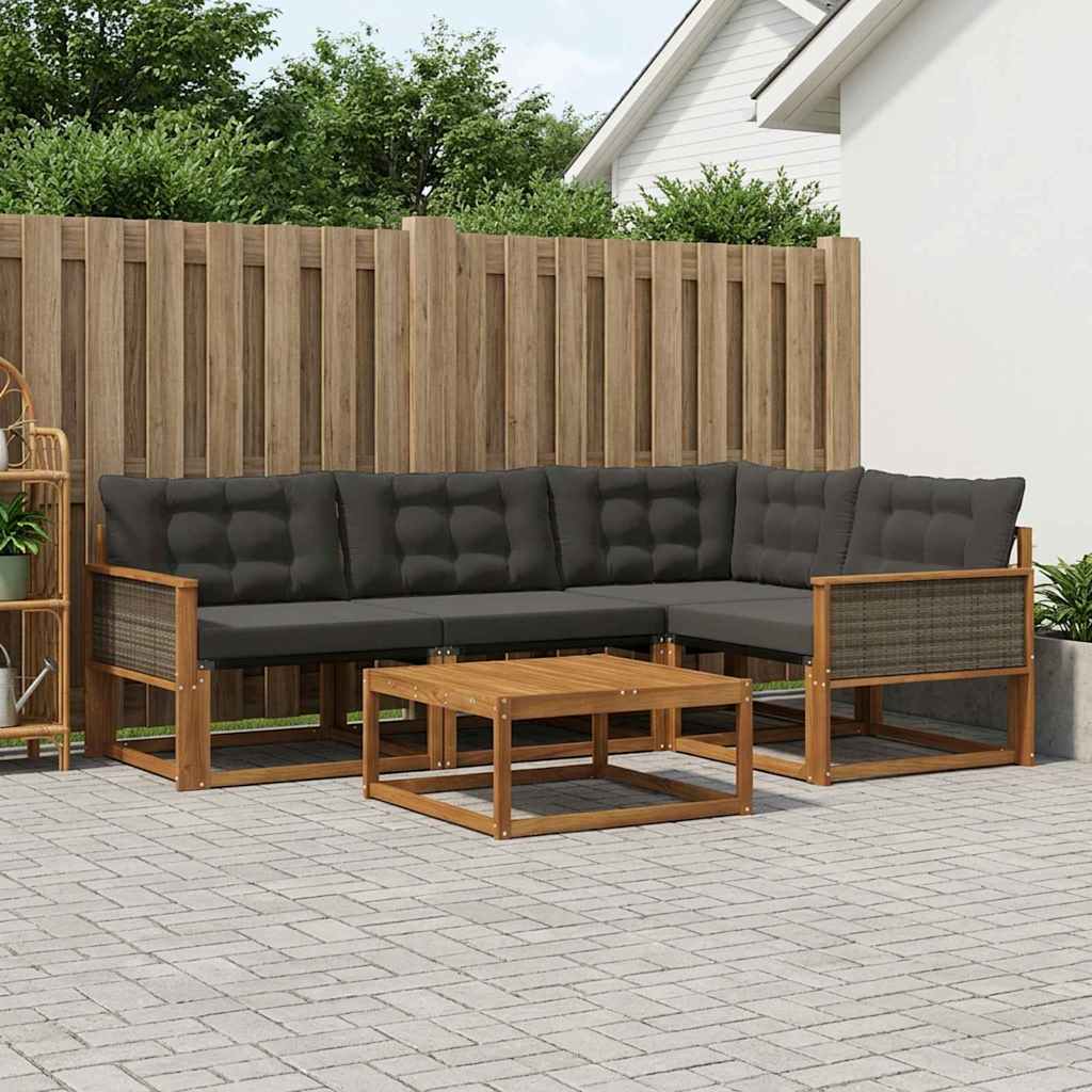 Outdoor-Sofagarnitur mit Kissen 5 pcs Natürlich und Schwarz