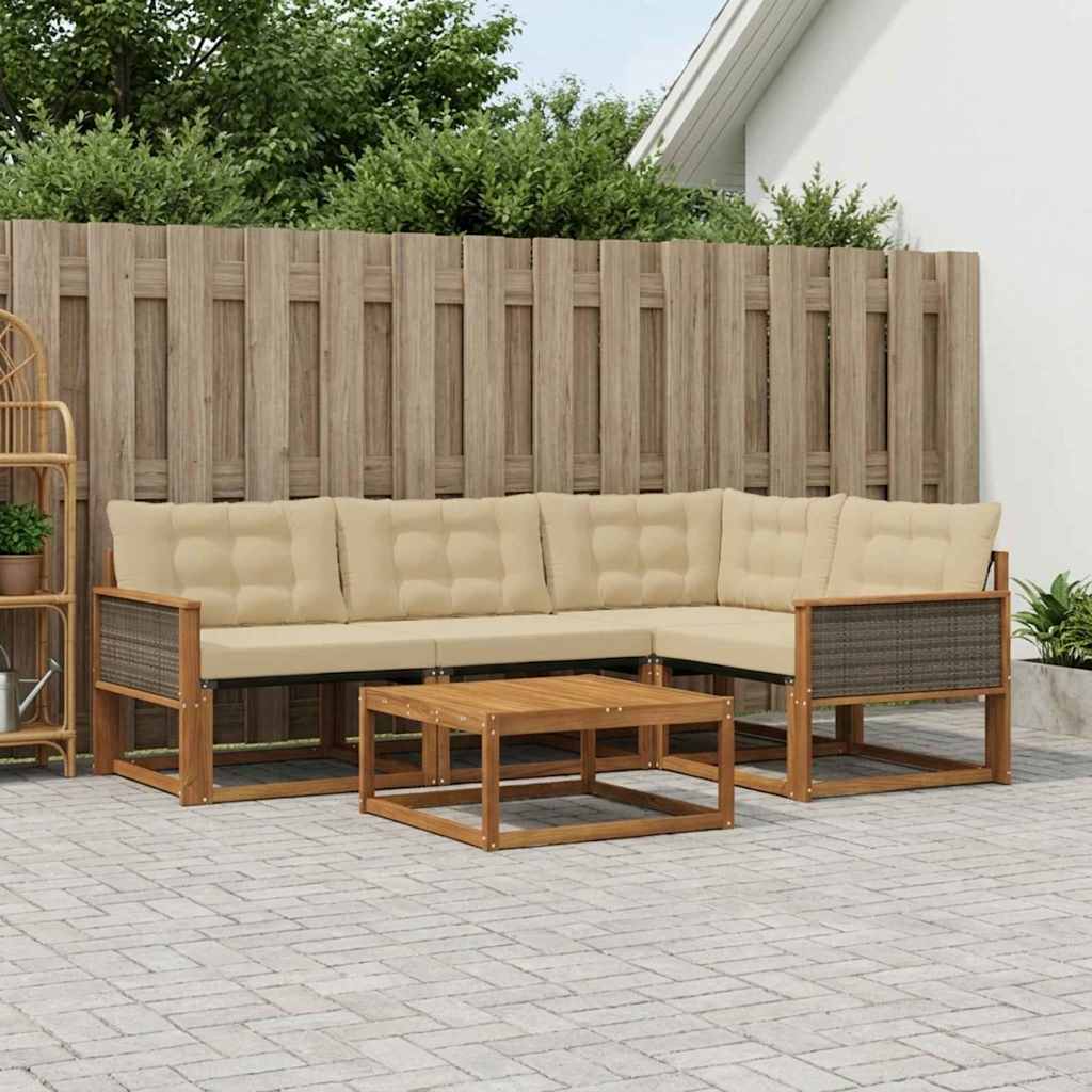 Outdoor-Sofagarnitur mit Kissen 5 pcs Natur und Beige
