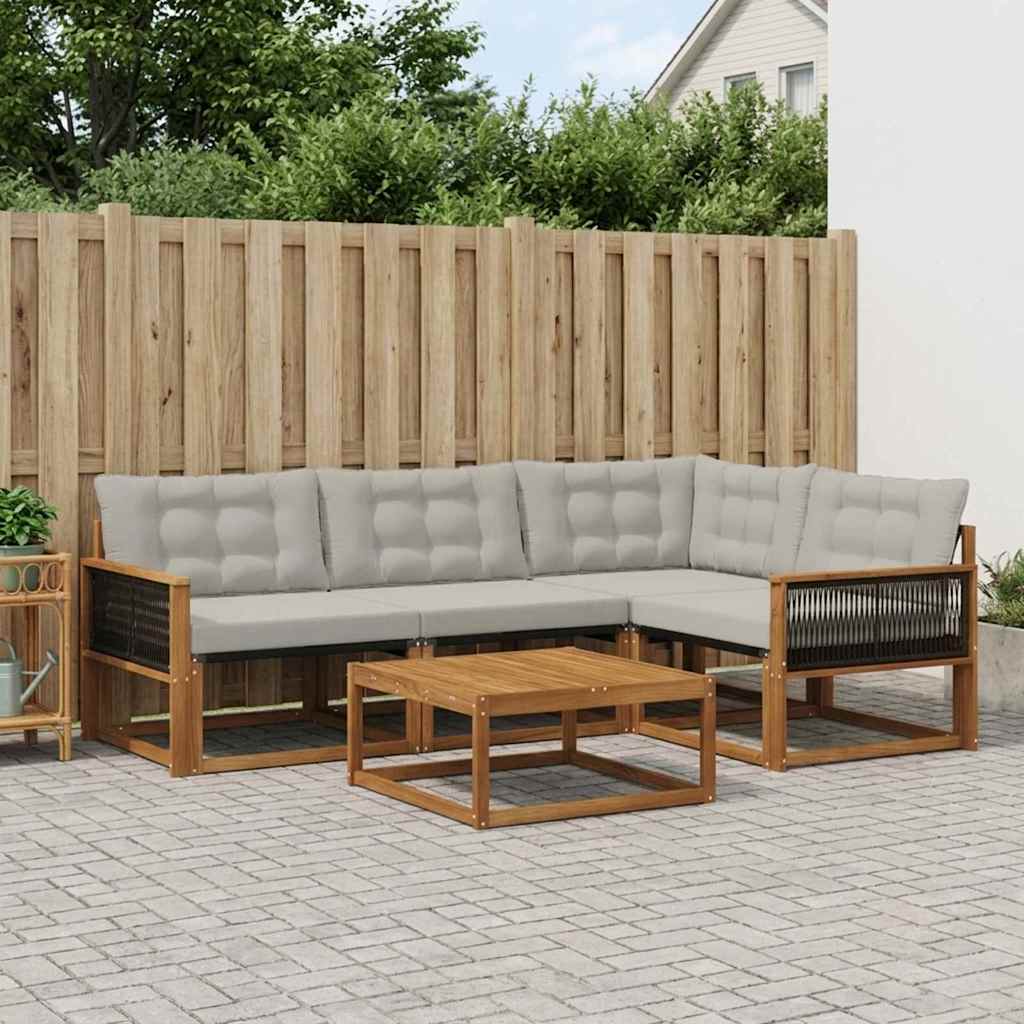 Outdoor-Sofagarnitur mit Kissen 5 pcs Natürlich und Hellgrau