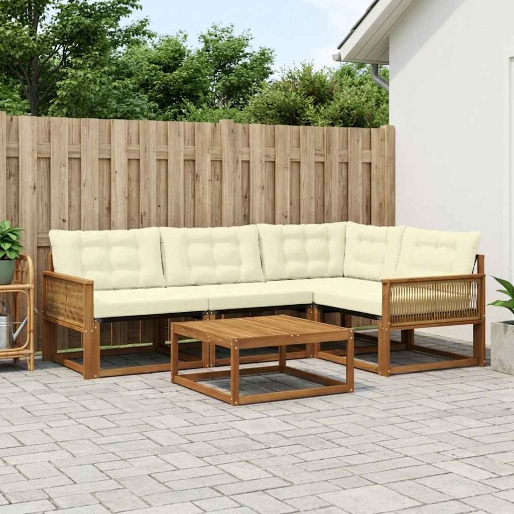 Outdoor-Sofagarnitur mit Kissen 5 pcs Natur und Creme