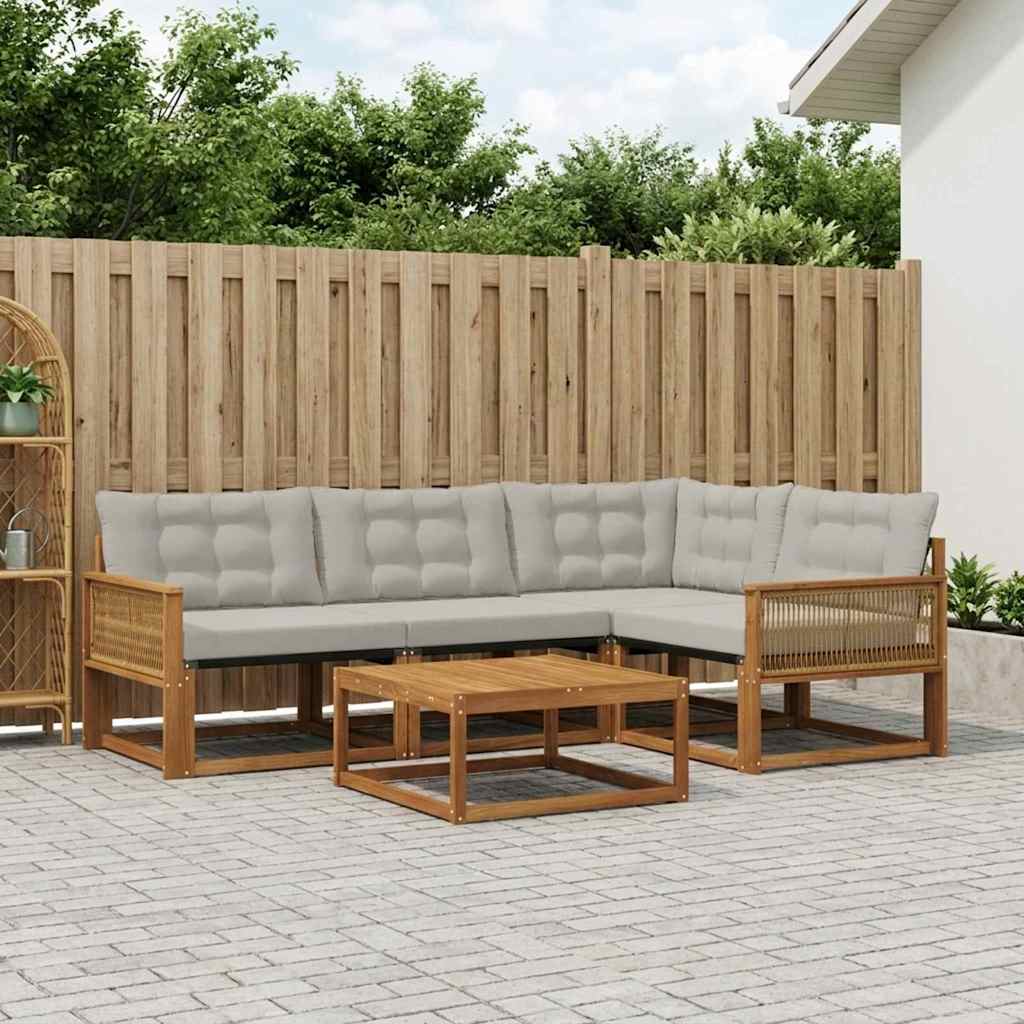 Outdoor-Sofagarnitur mit Kissen 5 pcs Natürlich und Hellgrau