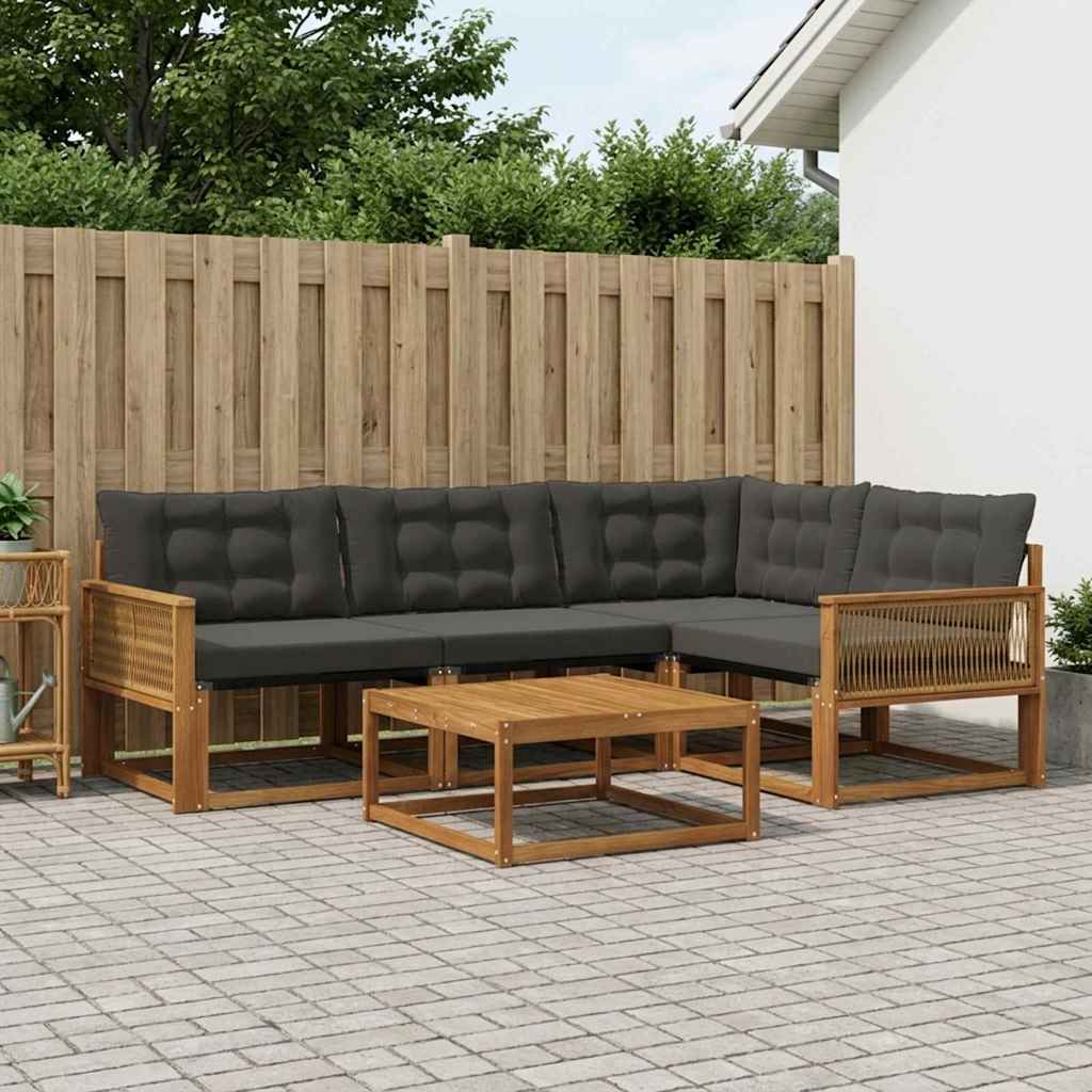 Outdoor-Sofagarnitur mit Kissen 5 pcs Natürlich und Schwarz
