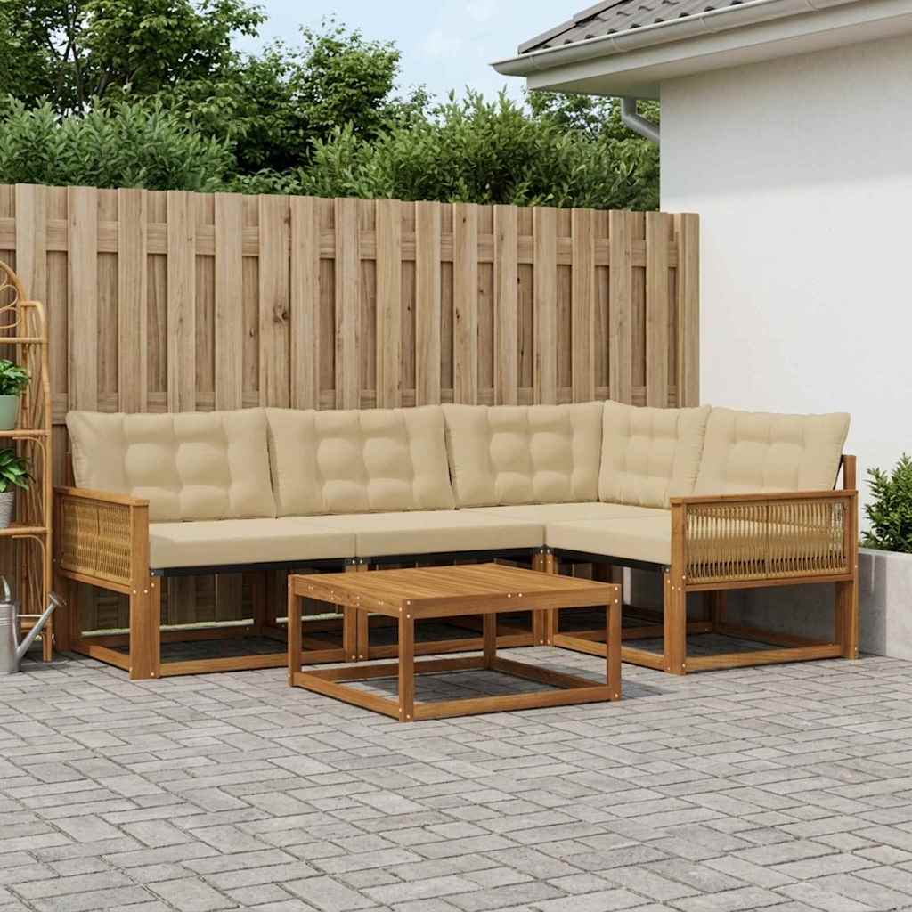 Outdoor-Sofagarnitur mit Kissen 5 pcs Natur und Beige
