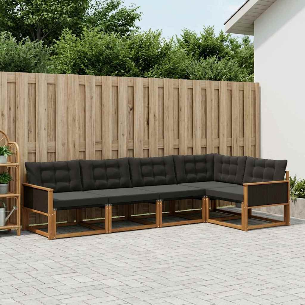 Outdoor-Sofagarnitur 5 stk. Natur und Schwarz
