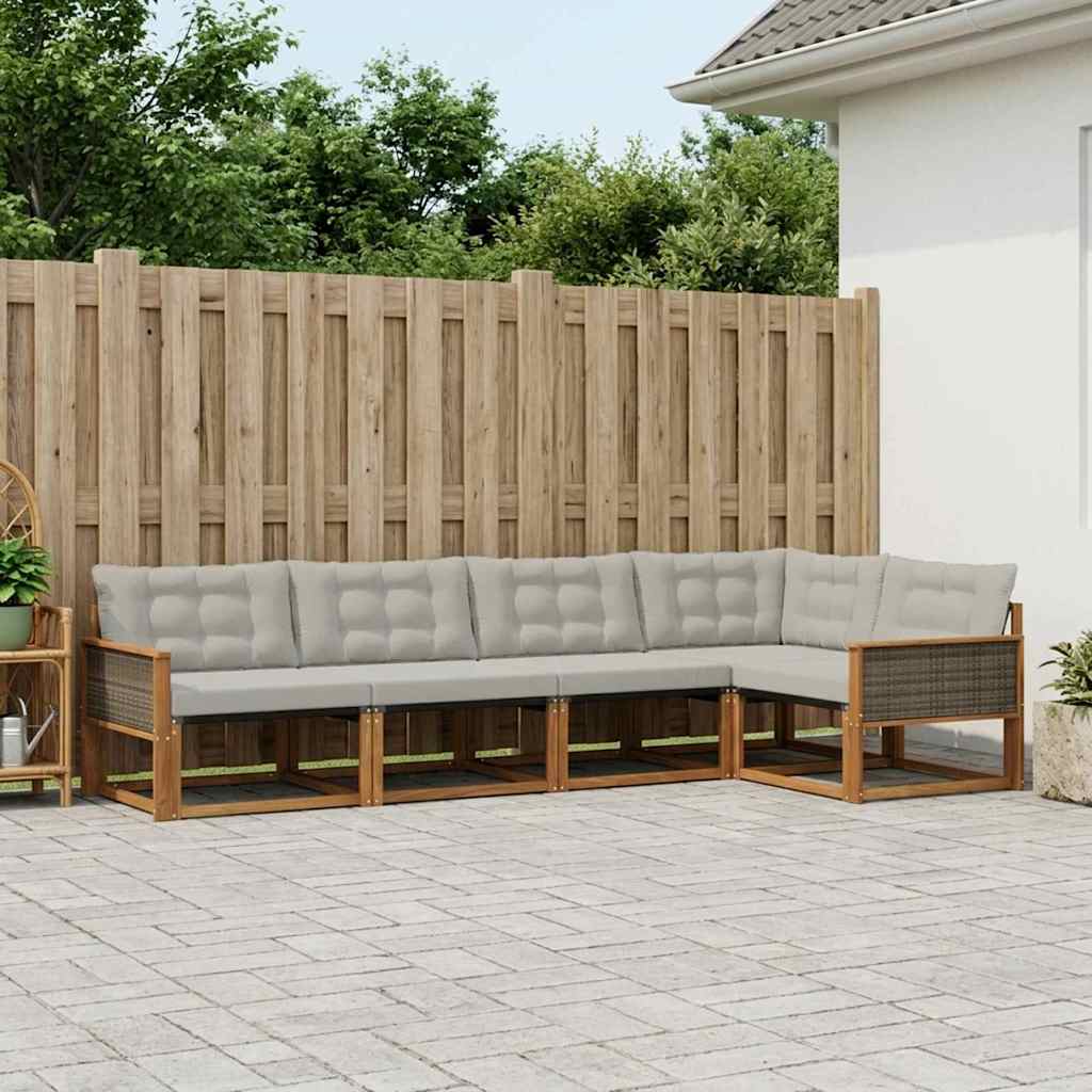 Outdoor-Sofagarnitur mit Kissen 5 pcs Natürlich und Hellgrau