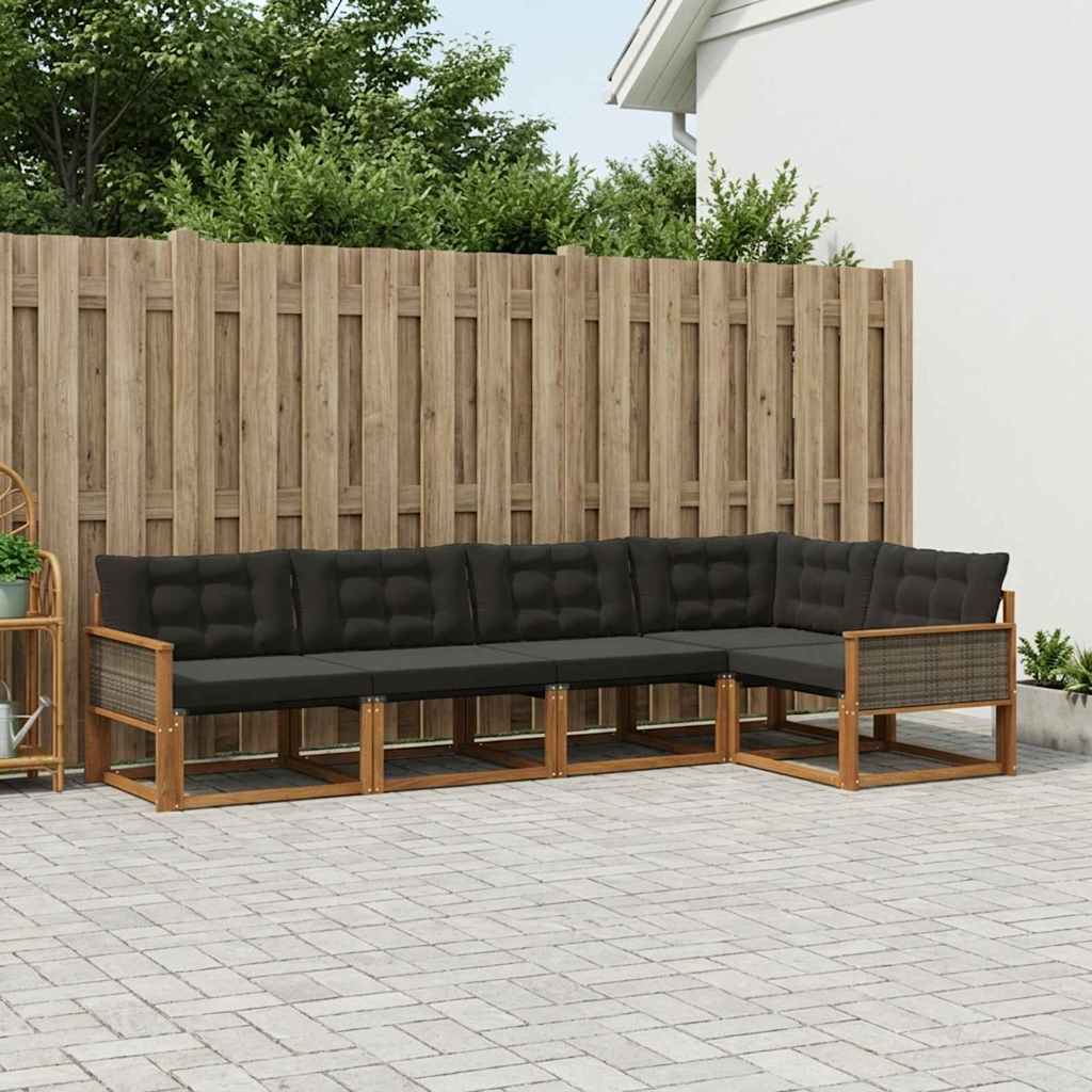 Outdoor-Sofagarnitur mit Kissen 5 pcs Natürlich und Schwarz