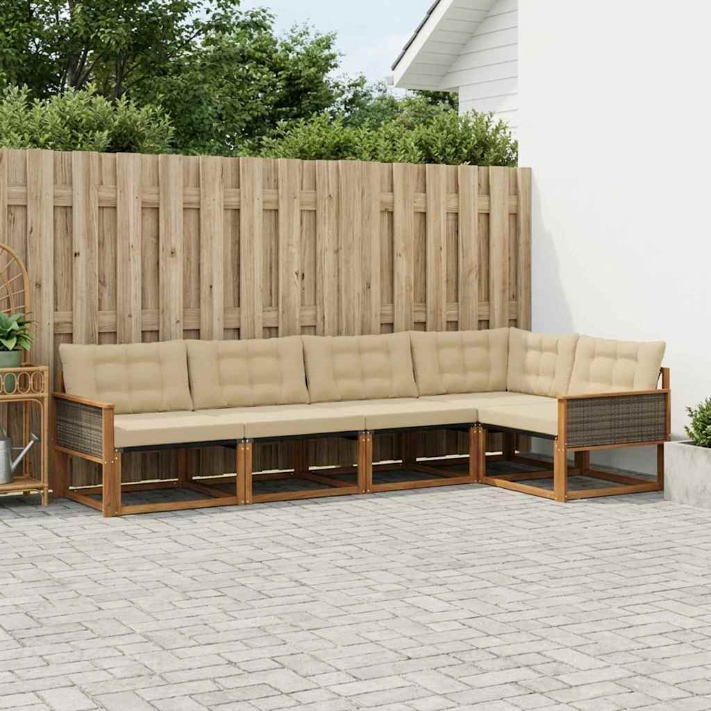 Outdoor-Sofagarnitur mit Kissen 5 pcs Natur und Beige