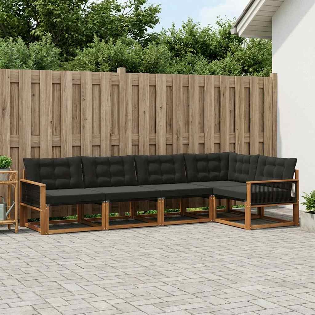 Outdoor-Sofagarnitur 5 stk. Natürlich und Schwarz