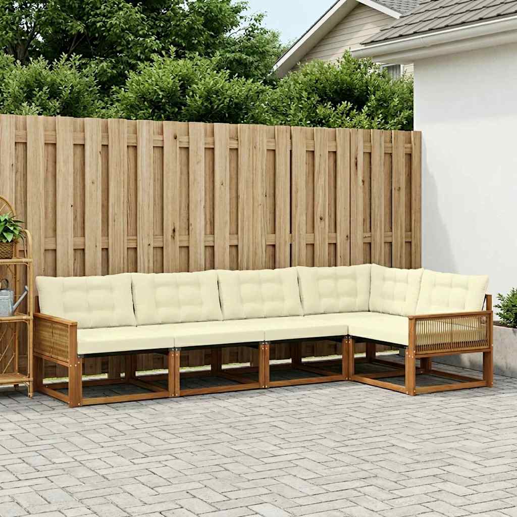 Outdoor-Sofagarnitur mit Kissen 5 pcs Natur und Creme