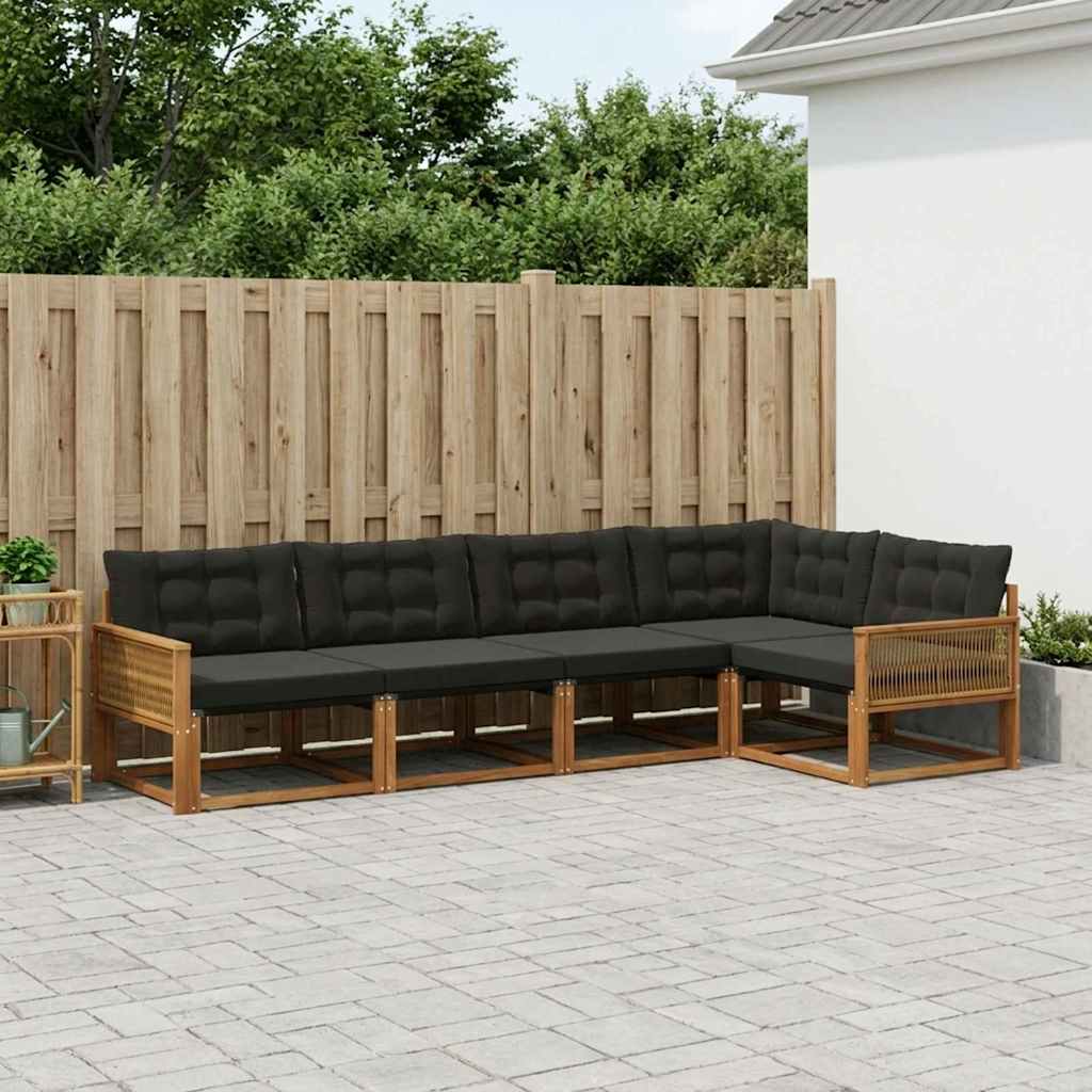 Outdoor-Sofagarnitur 5 stk. Natürlich und Schwarz