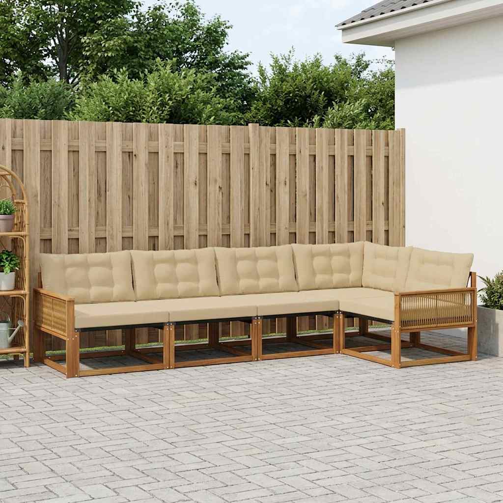 Outdoor-Sofagarnitur mit Kissen 5 pcs Natur und Beige
