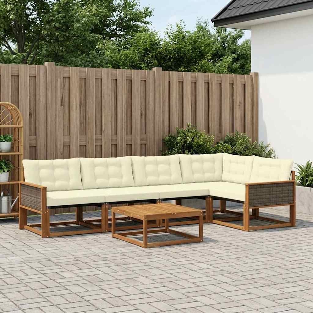 Outdoor-Sofagarnitur mit Kissen 6 pcs Natur und Creme