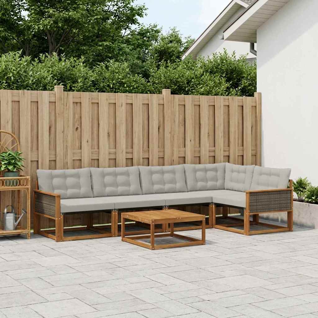 Outdoor-Sofagarnitur mit Kissen 6 pcs Natürlich und Hellgrau