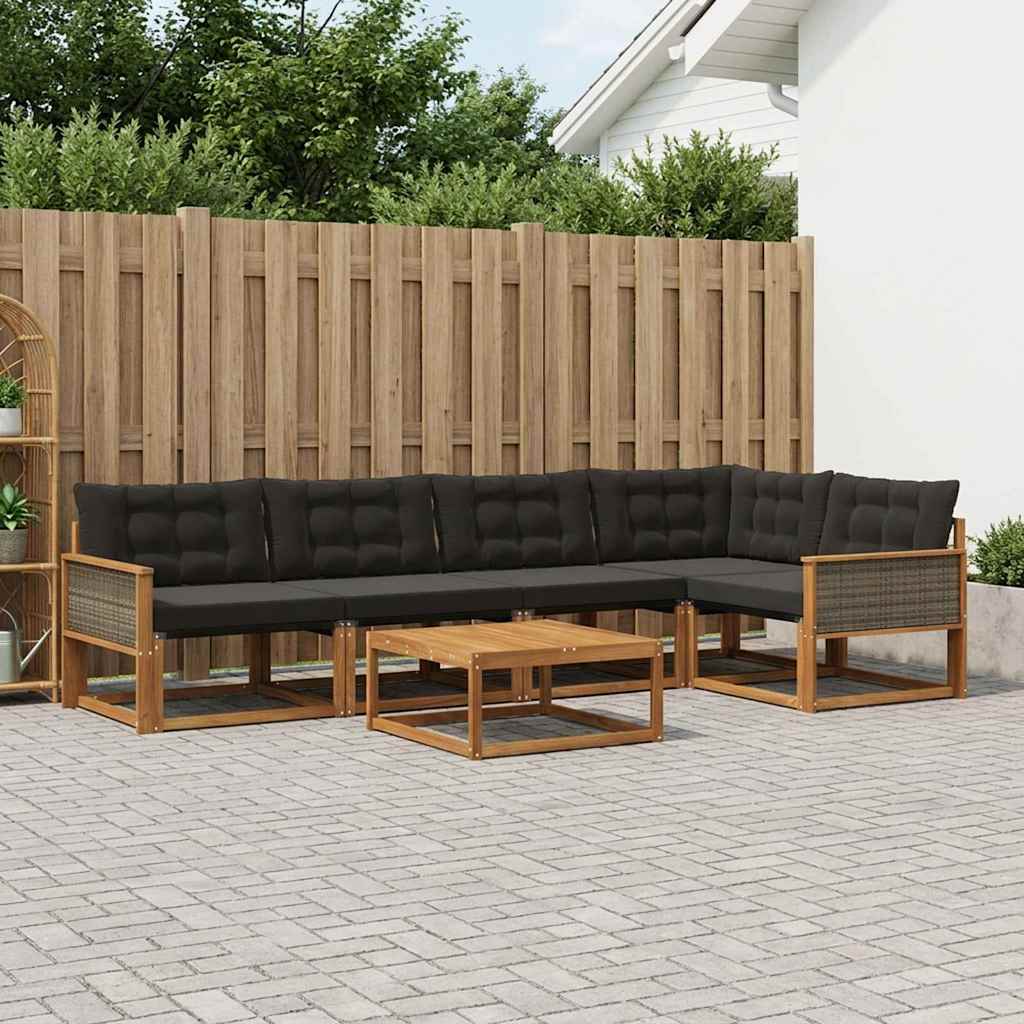 Outdoor-Sofagarnitur mit Kissen 6 pcs Natürlich und Schwarz