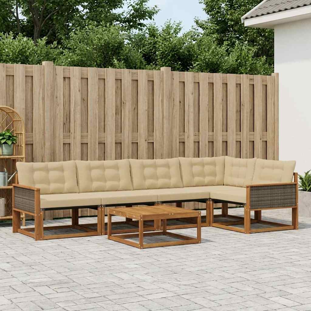 Outdoor-Sofagarnitur mit Kissen 6 pcs Natur und Beige