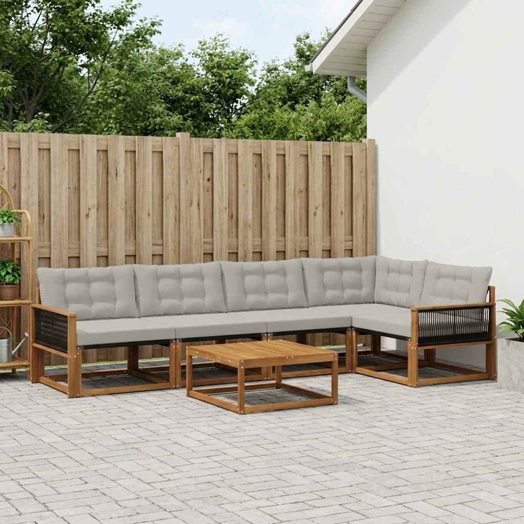 Outdoor-Sofagarnitur mit Kissen 6 pcs Natürlich und Hellgrau