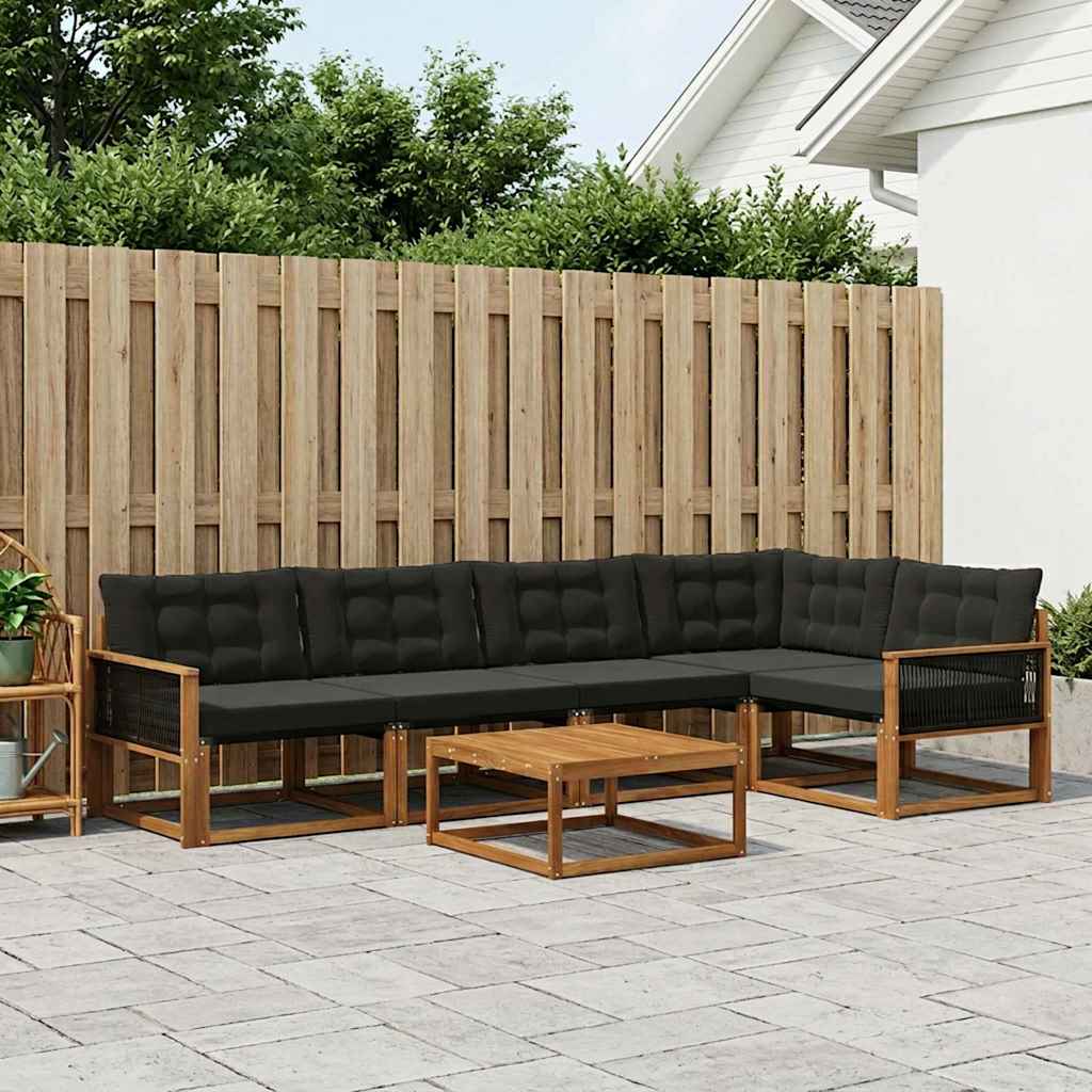 Outdoor-Sofagarnitur mit Kissen 6 pcs Natürlich und Schwarz