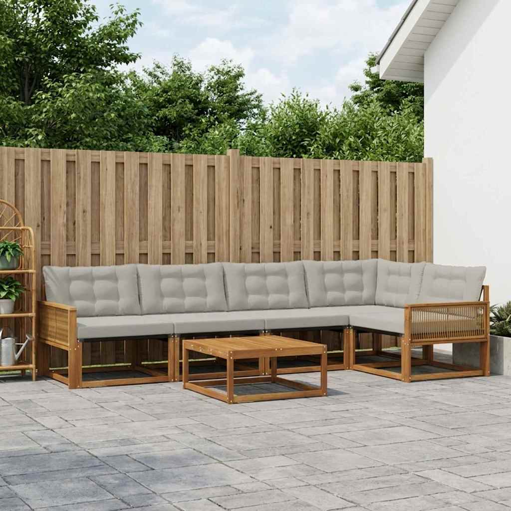 Outdoor-Sofagarnitur mit Kissen 6 pcs Natürlich und Hellgrau