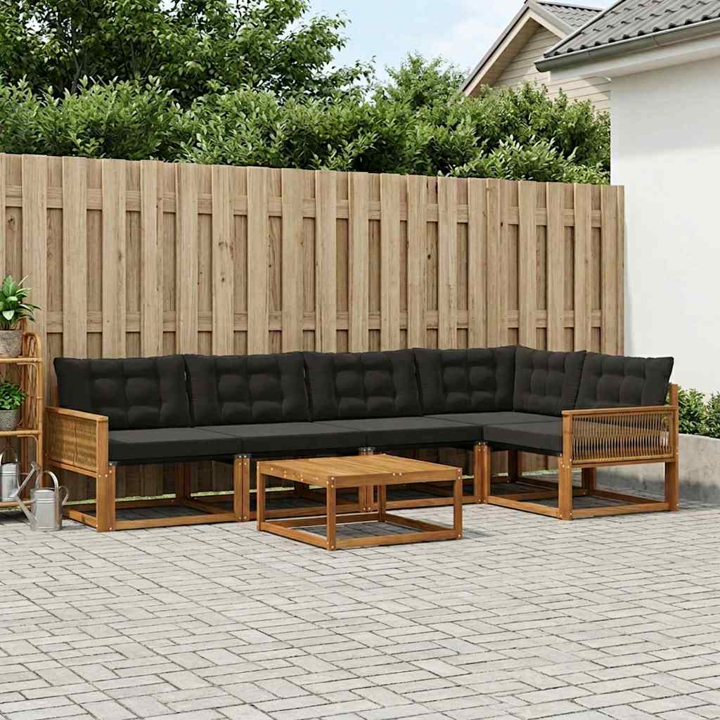 Outdoor-Sofagarnitur mit Kissen 6 pcs Natürlich und Schwarz