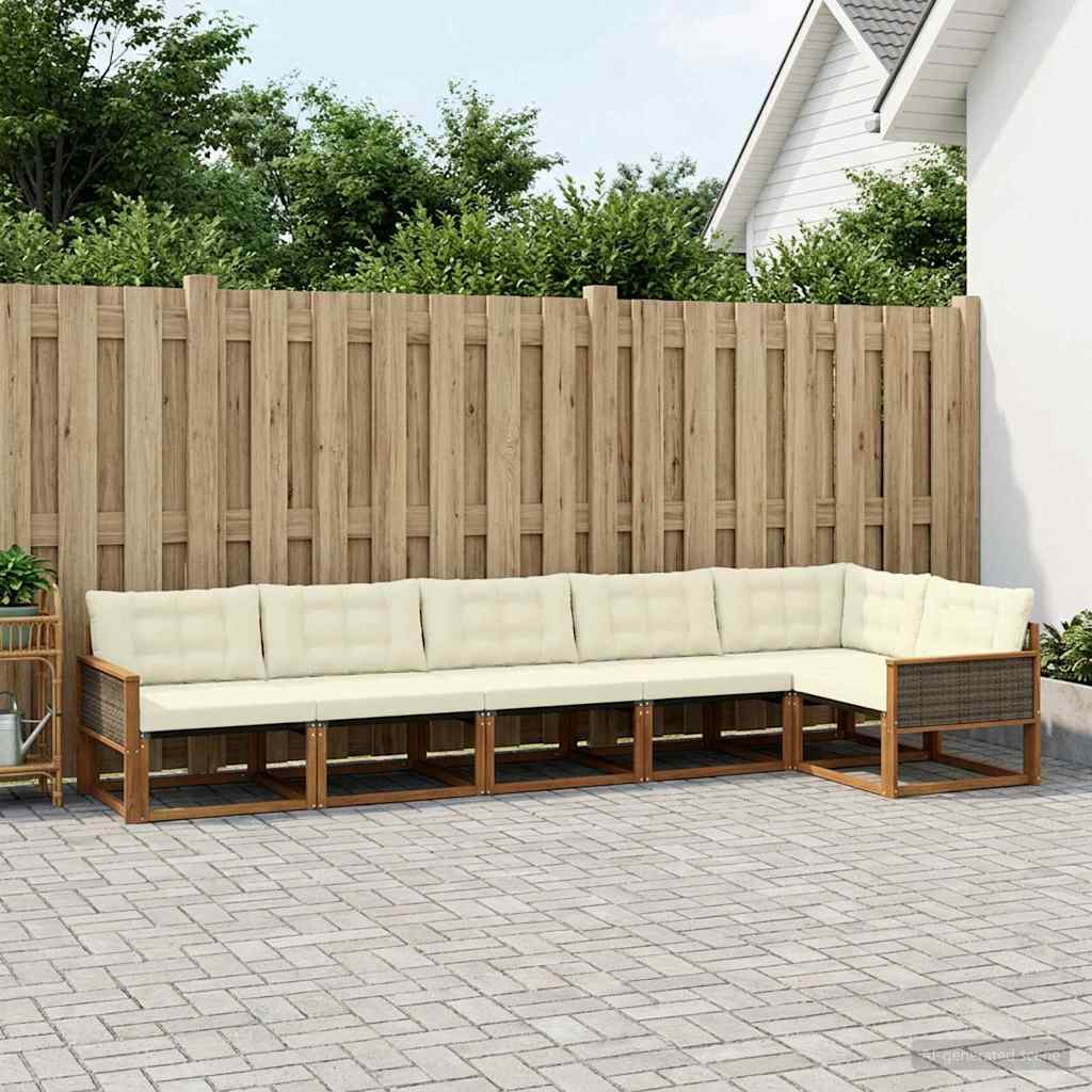 Outdoor-Sofagarnitur mit Kissen 6 pcs Natur und Creme