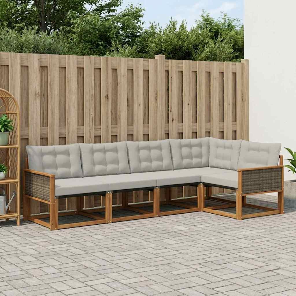 Outdoor-Sofagarnitur mit Kissen 6 pcs Natürlich und Hellgrau