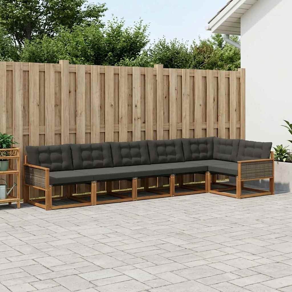 Outdoor-Sofagarnitur 6 stk. Natur und Schwarz