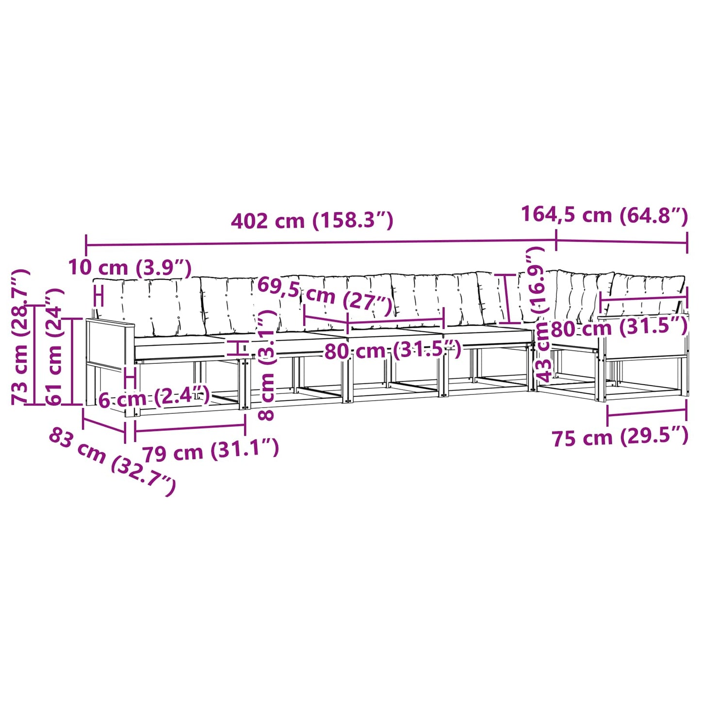 Outdoor-Sofagarnitur 6 stk. Natürlich und Schwarz