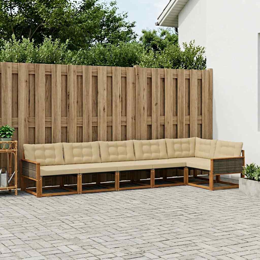 Outdoor-Sofagarnitur mit Kissen 6 pcs Natur und Beige